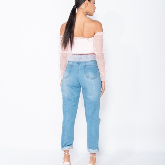 RESTOCK High Waist Distressed Cuff Boyfriend Jeans - Picture 10 of 13
